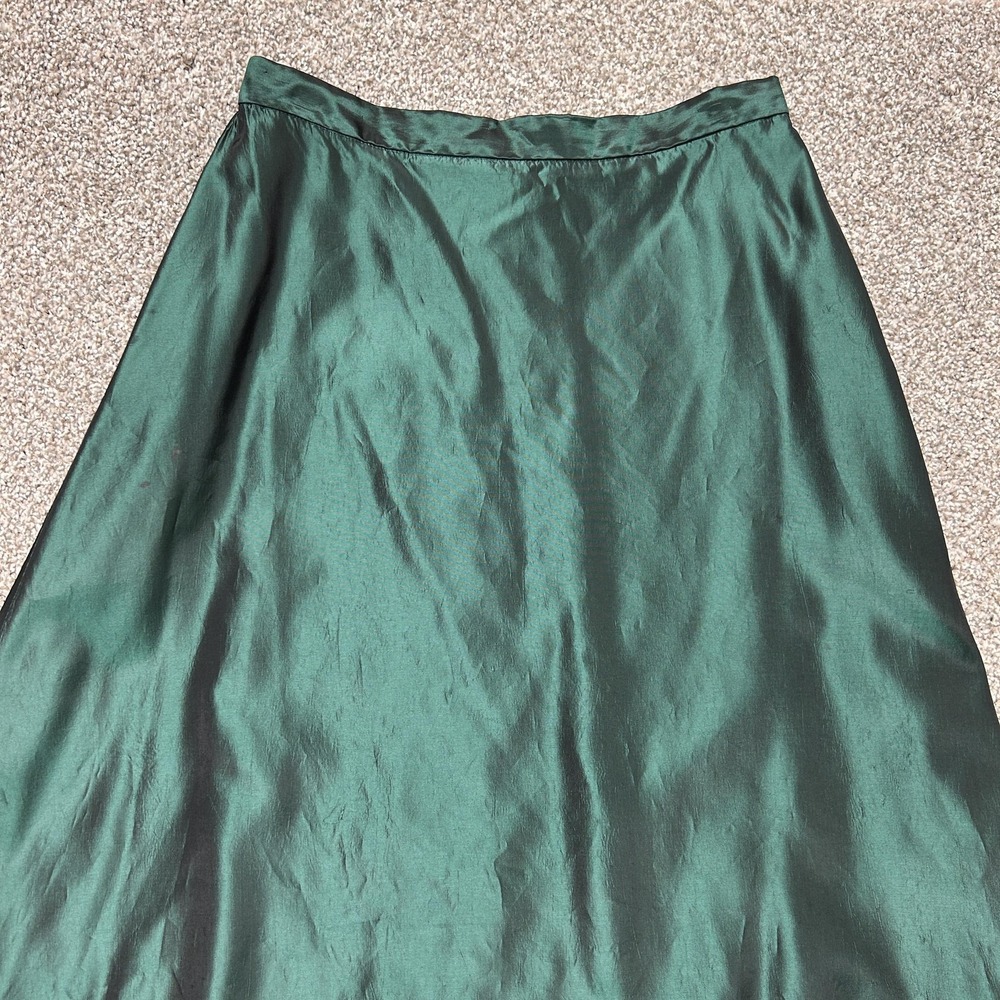 Green Satin Long Ball Gown Skirt Womens Medium Solid Lightweight Party Casual